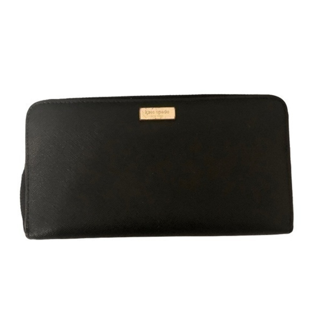 Kate spade black zipper accordion wallet saffiano